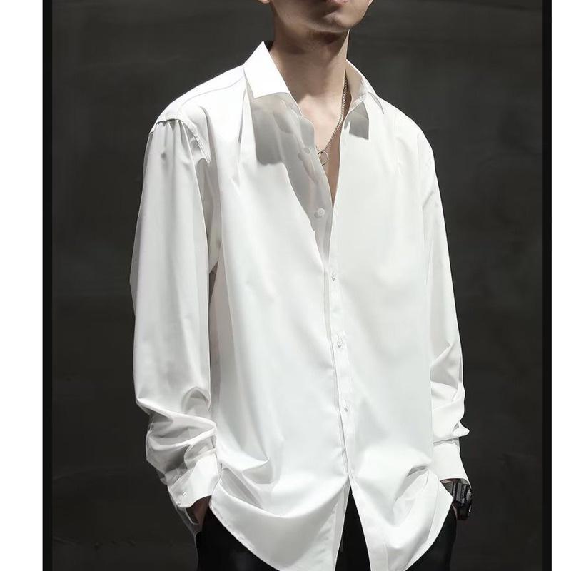Свободная мужская рубашка большого размера. Удобная универсальная простая повседневная белая однотонная рубашка с длинным рукавом. Мужская корейская деловая рубашка с мягким верхом.