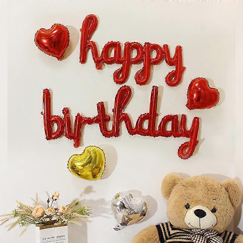 Connected Letter Aluminum Foil Balloon Set, Aluminum/Aluminum Foil, Red, Happy: 40*64cm & Birthday: 43*94cm