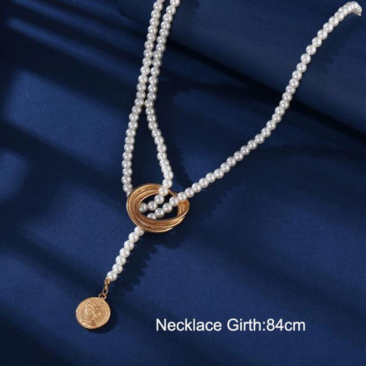 Necklace Women Sweater Chain Geometric Metal Pearl Necklace Women's Collarbone Chain, Sweater Chain