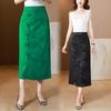 Women's Summer 2023 Retro Jacquard Frog Button Bodycon Midi Skirt with Slit