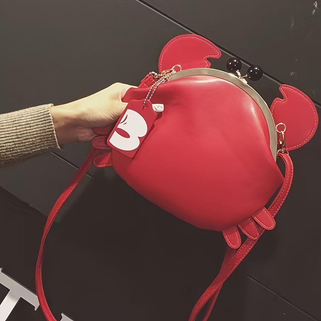 Женская сумка-краб через плечо - Регулируемый плечевой ремень, Глянцевый красный клатч в форме краба, Забавная сумка-кроссбоди в виде животного, Легкая, Модная и креативная