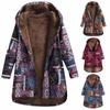2025 Fashion National Style Women's Coat Long Printed Hoodie Winter Thick Warm Retro Large Size Temperament Slim Coat