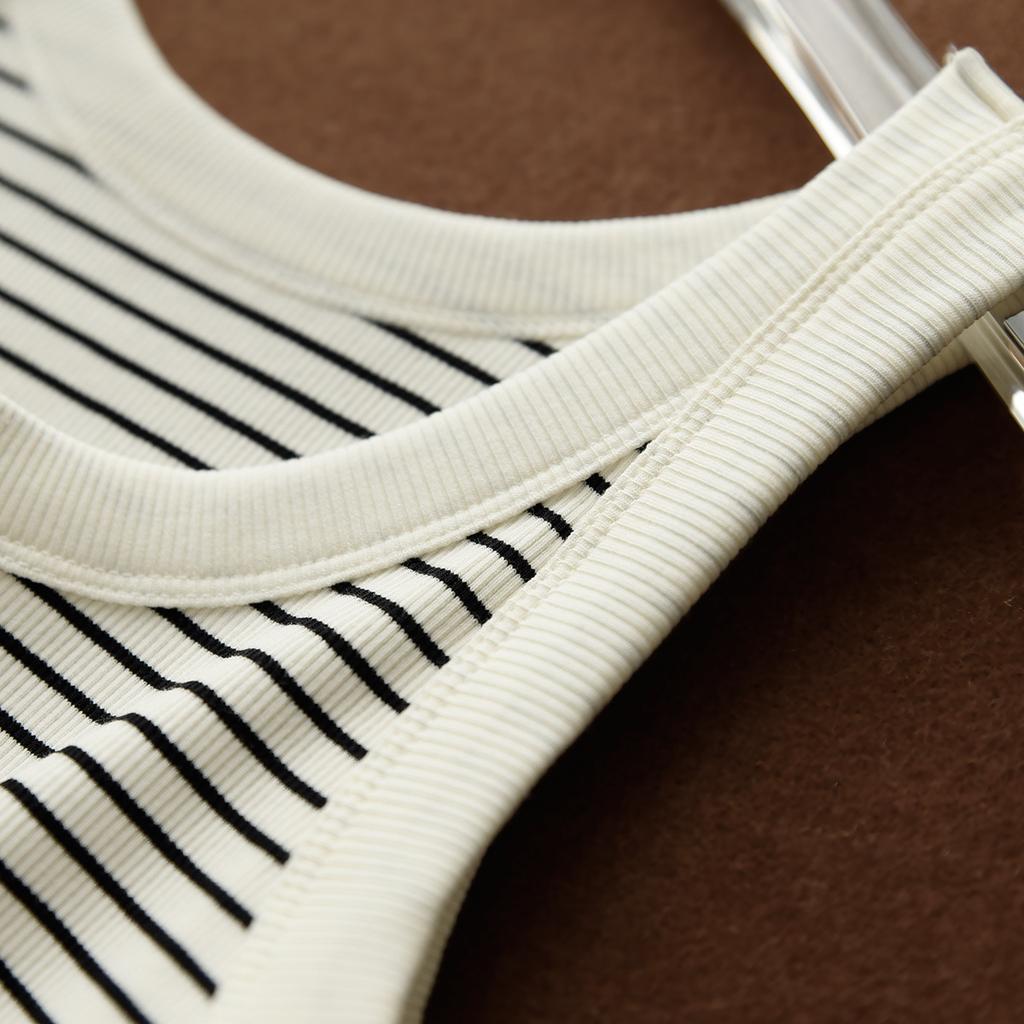 Summer Women's Cover Side Breasts Hundred with Outside Wear Inside Cotton Striped Camisole Tank Top