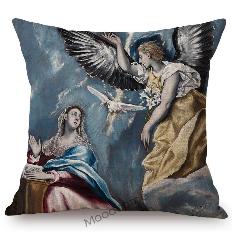El Graco Famous Oil Painting Jesus Virgin Maria Christian Art Religion Church Decoration Sofa Pillow Case Linen Cushion Cover