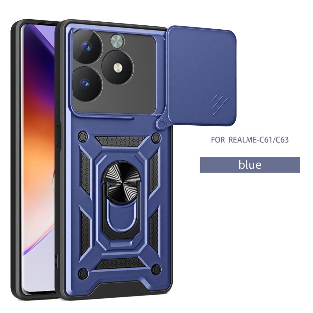 Чехол для Realme C61 Чехол для Realme C63 Чехлы для Realme C63 4G Магнитное кольцо-держатель Бронированный чехол для телефона Защита камеры сдвижной Задняя крышка