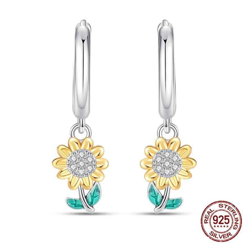 Original 100% S925 Silver Sunflower K Gold Pendant Earrings Iris Earrings Ladies Birthday Anniversary Gift