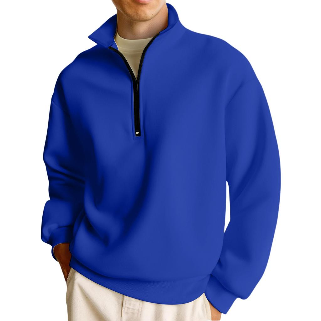 Men's Casual Long-Sleeved Collared Quarter-Zip Sweatshirt