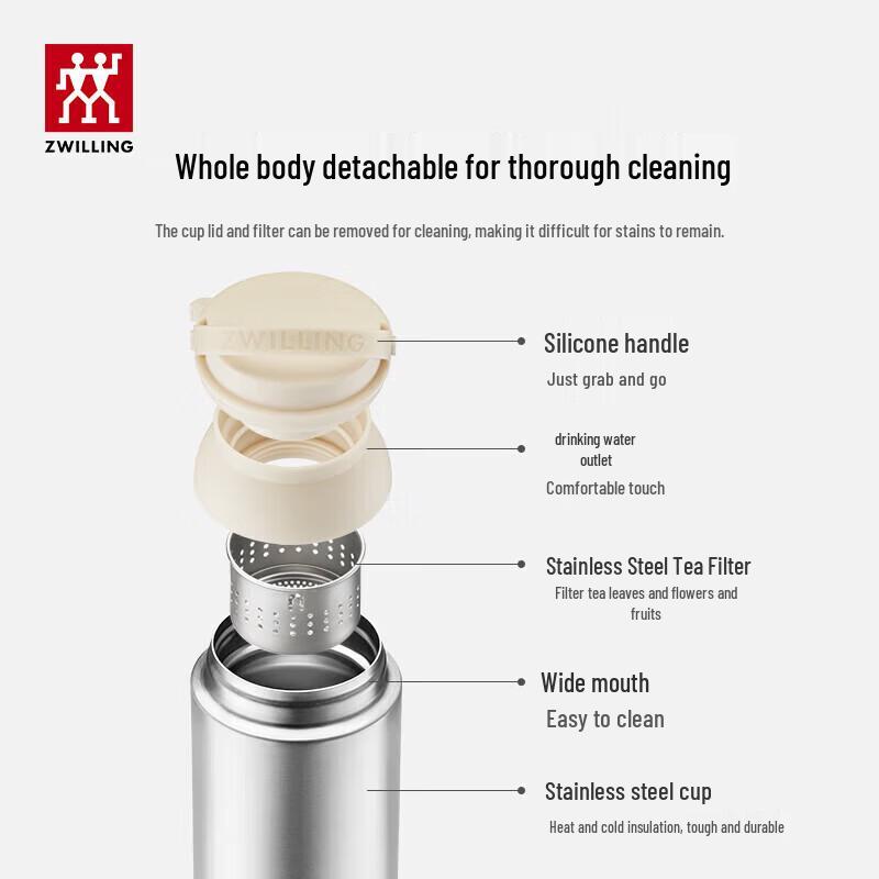 ZWILLING 316L Stainless Steel Insulated Mug with Tea Filter and Handle