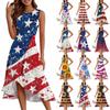 Женское модное повседневное платье без рукавов с круглым вырезом на молнии с принтом «День независимости» с элегантными оборками и темпераментом