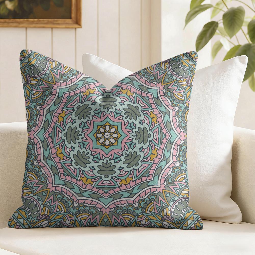 Mandala Bohemian Ethnic Cushion Cover Natural Linen Double Sided Print Throw Pillow Case for Sofa Couch Home Decor