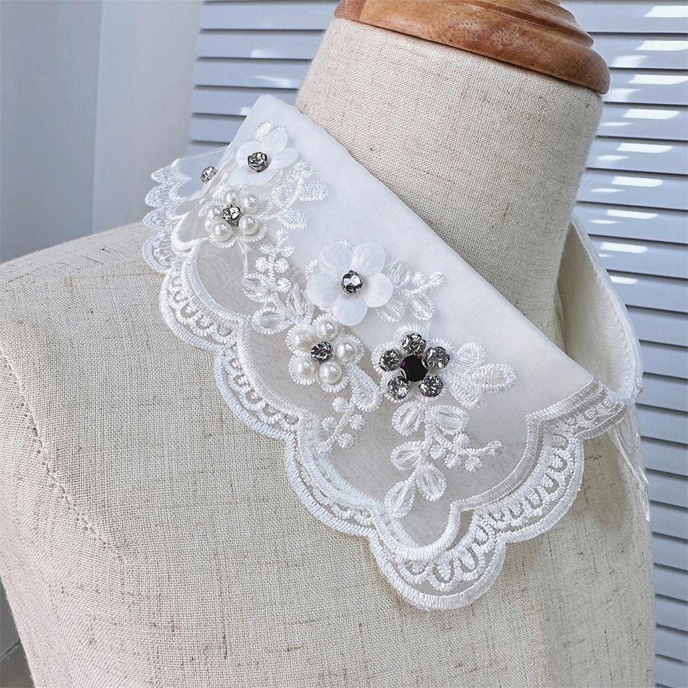 Lace Up Shawl Fake Collar Imitation Pearl Shirt Collar Accessory Women