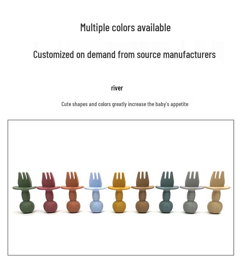 Cartoon Little Bear Silicone Fork and Spoon Set for Children's Eating Training