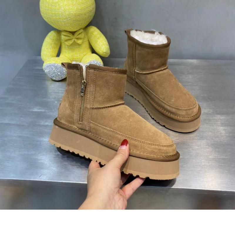 Модные зимние ботинки с толстой подошвой, женские зимние ботинки на высокой платформе, теплые женские ботинки из искусственной замши и бархата, ботильоны на молнии для женщин