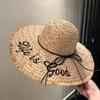 Women's Sun Protection Straw Beach Hat Large Brim Woven Sun Hat with Frayed Edges and Embroidery for Travel and Vacation