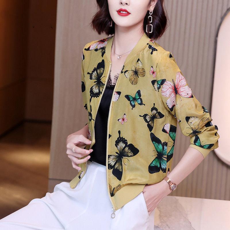 Женский кардиган большого размера из шифона с принтом: Куртка в бейсбольном стиле с солнцезащитными рукавами, модель лета 2025 года.