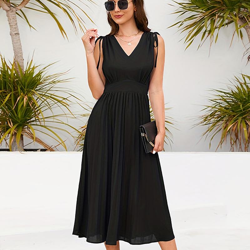 Женское летнее бандажное платье без рукавов с V-образным вырезом, однотонное шифоновое цельное платье