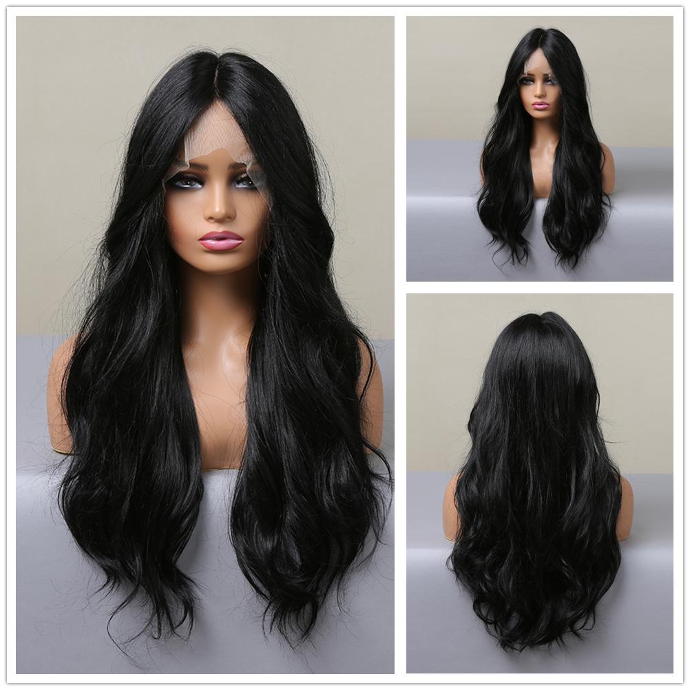 Длинные ALAN EATON натуральные волнистые передние кружевные парики черные синтетические парики для белых черных женщин повседневные вечерние свадебные волосы термостойкие