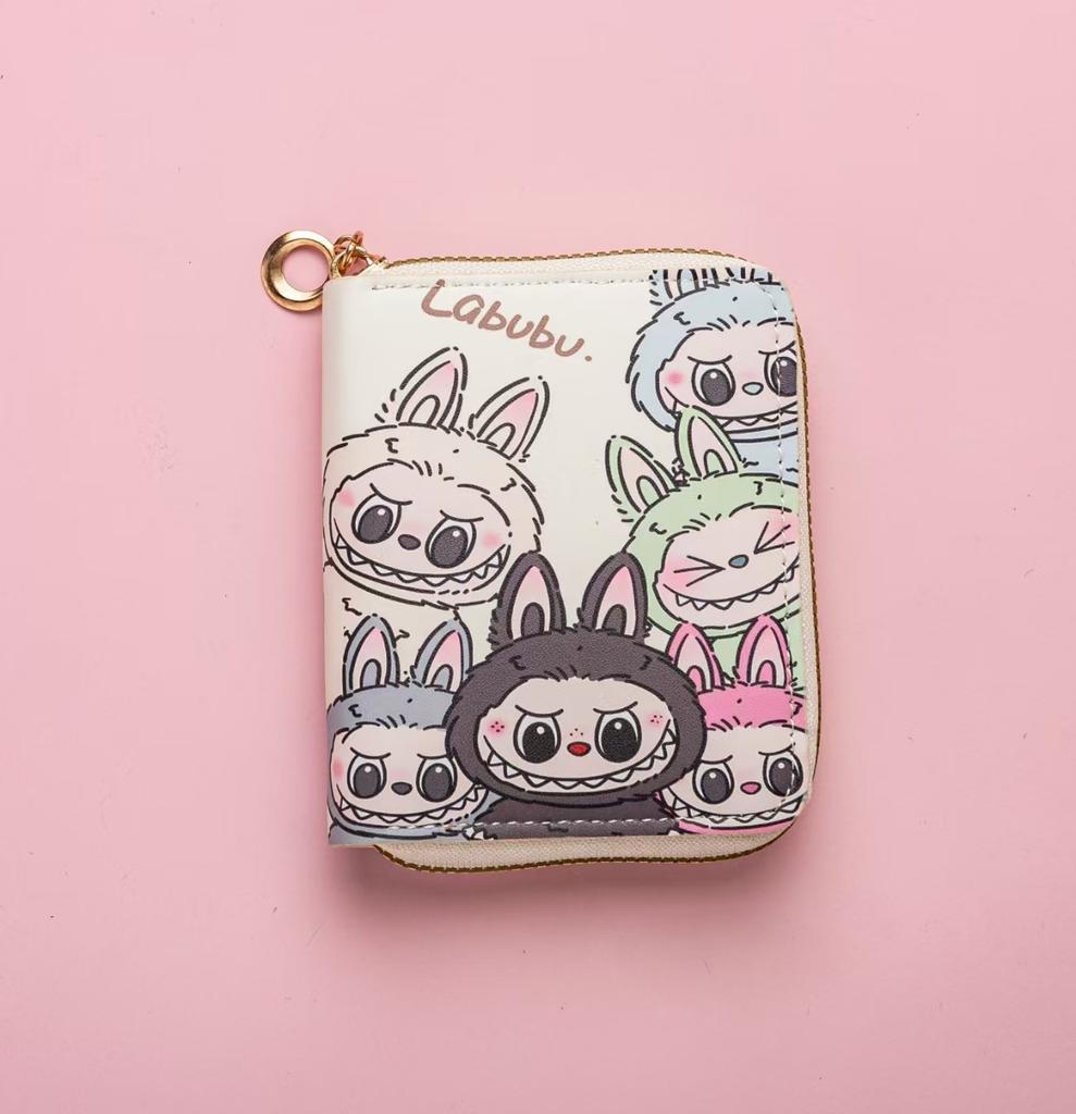 Labubu Small Wallet Girly Short Cute Folding Card Holder Student Small ID Wallet Coin Purse