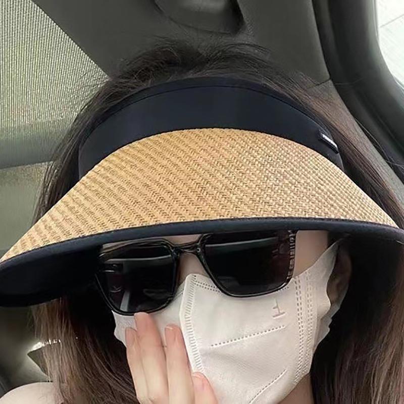 Sweet Sun Protection Straw Hat Practical Large Eaves Visors Beach Hat Uv Protection Women Empty Top Ponytail Hats