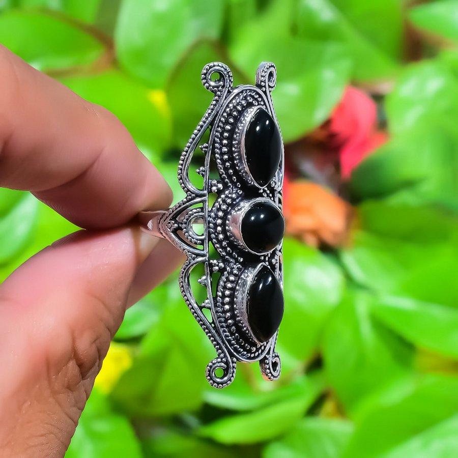 Black Onyx Handmade 925 Sterling Silver Jewelry Ring Size 9 M8A75