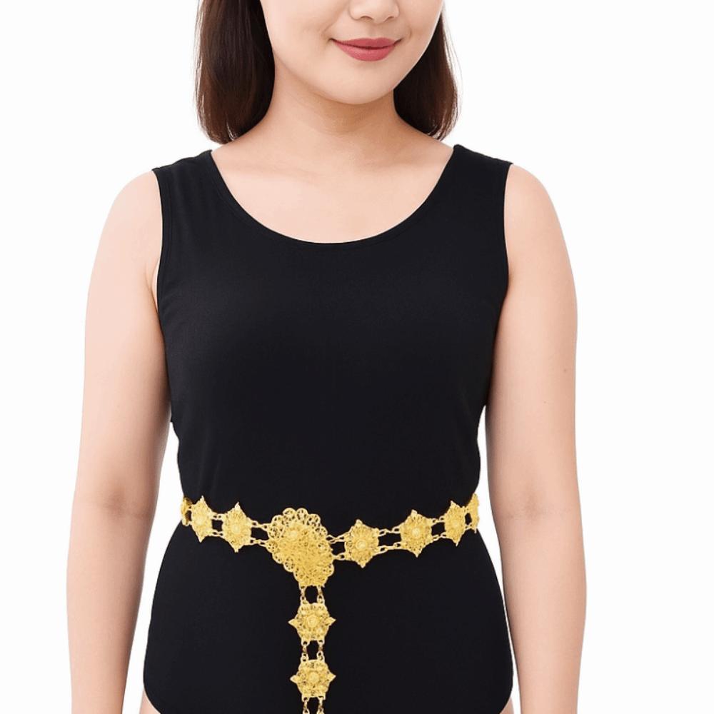 Bell Hollow Out Flower Necklace Metal Dance Dress Belt Chains Thai Belly Waist Chains Women