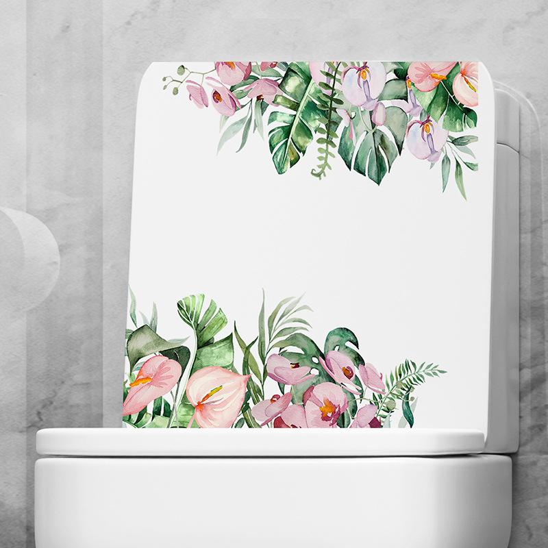 Green Plant Leaves Flower Wall Sticker Bathroom Toilet Decor Living Room Cabinet Home Decoration Decals Beautify Self Adhesive M