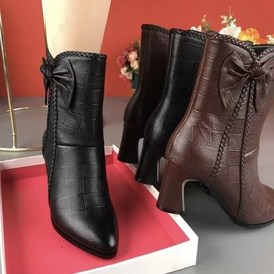 Осенне-зимняя помощь Повседневная мода Ботинки Модные ботинки с заостренным носком на молнии Большие размеры Сапоги для пожилых мам