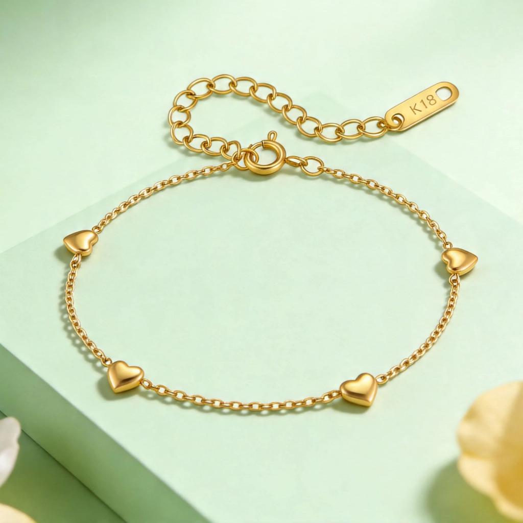 Small Dainty Mini Heart Chain Bracelets for Women 18K Gold Plated Stainless Steel Chain Bracelet Simple Jewelry Gift