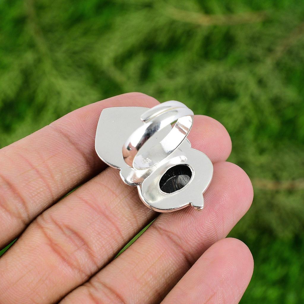 Подарок на годовщину для нее Натуральный Неллит Кольцо с птицей обещания Регулируемое 925 серебро