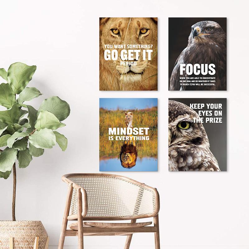 Modern Inspirational Quotes Posters and Prints Lion Tiger Pictures Animal Canvas Painting For Office Porch Room Wall Decoration
