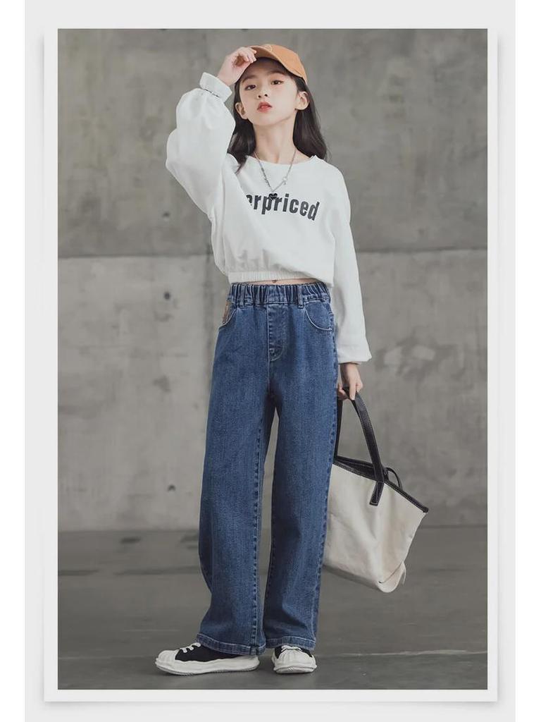 Модные свободные джинсы с широкими штанинами для девочек осень/зима 2023 года с бархатной подкладкой