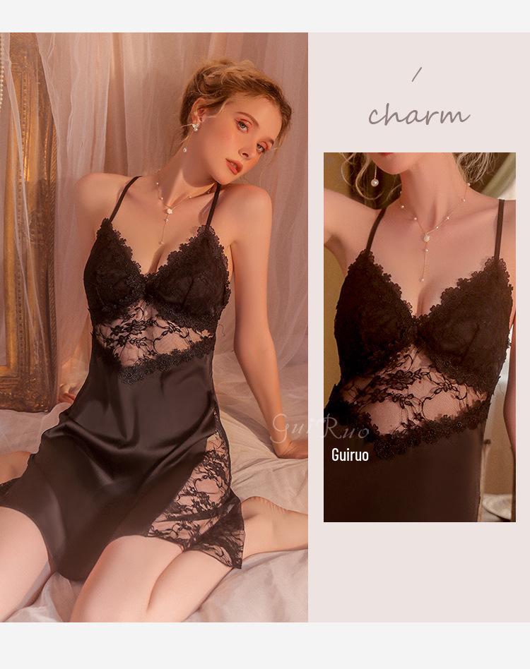 Атласная ночная сорочка без спинки с глубоким V-образным вырезом с подкладкой и комплект халата с поясом