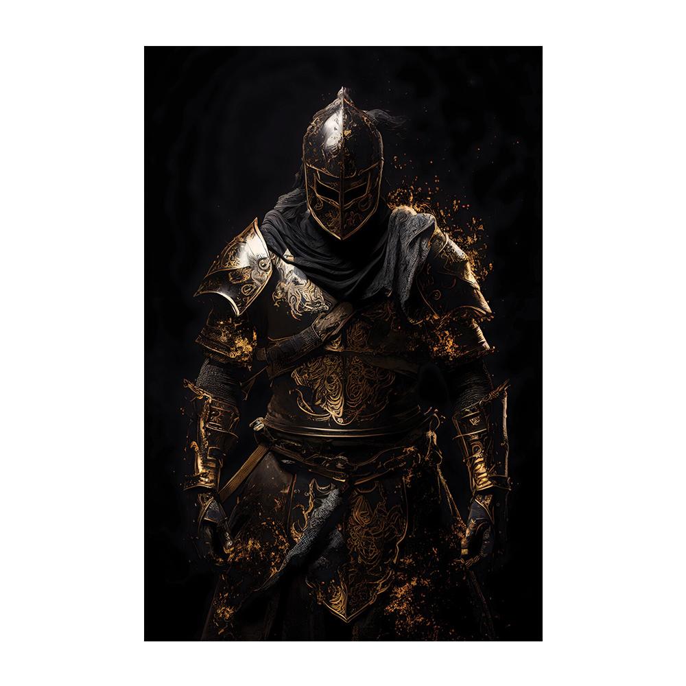 Черный и золотой самурай, средневековый воин в доспехах, фигурка, холст, настенные художественные картины, напечатанные современные классические ретро-роскошные художественные плакаты, украшения для дома