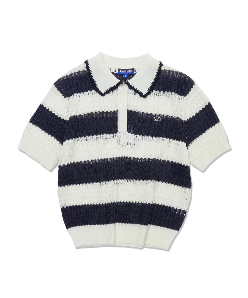 PENFIELD Вязаный топ в полоску с кружевным воротником Белый_Fs2Nt01F