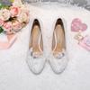 White Round Head High Heels Waterproof Table Stiletto Pearl Handmade Lace Flower Women's Single Shoes Wedding Shoes 202543