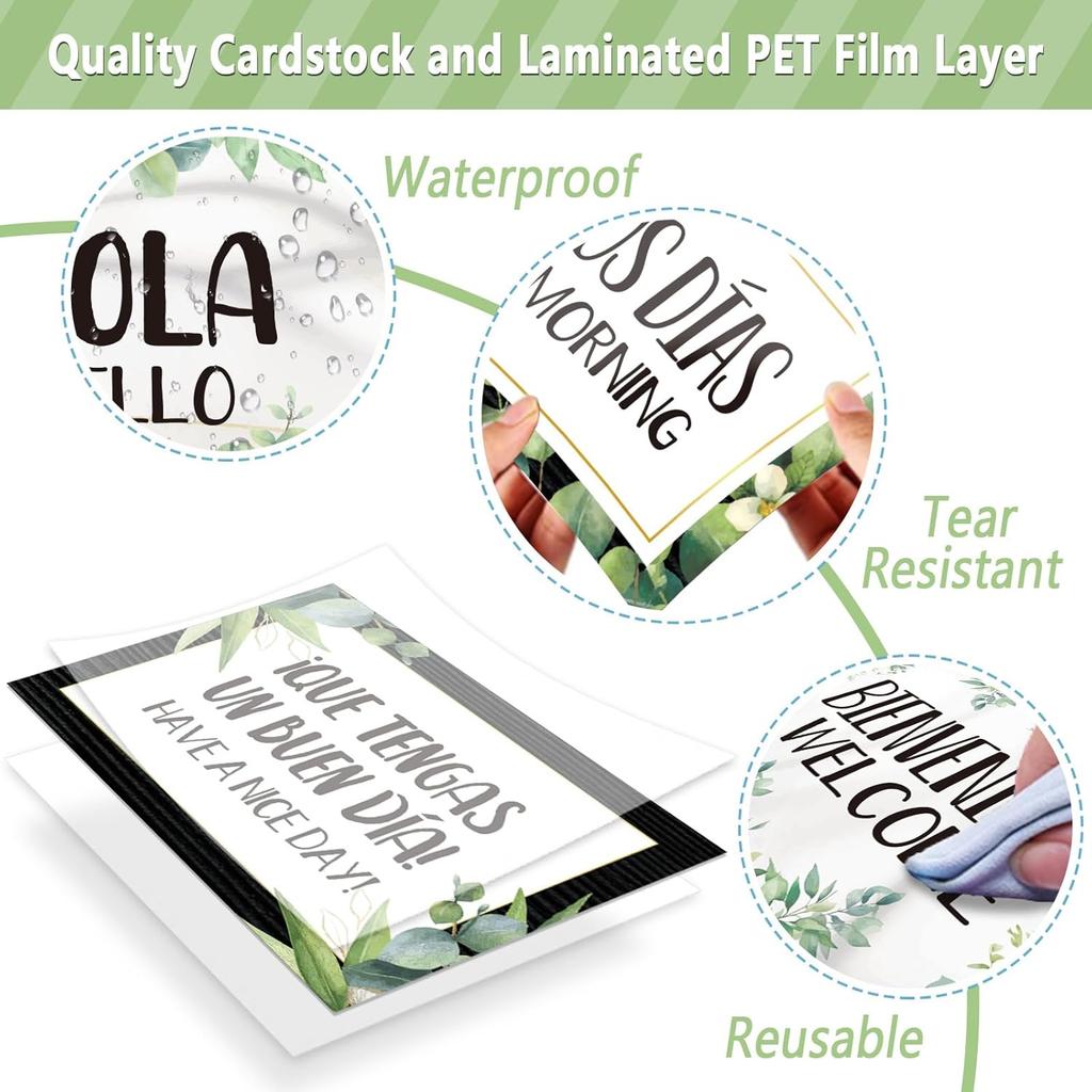 gisgfim 16 Pcs Spanish Words and Phrases Poster Set Spanish Phrases Bulletin Board Study Spanish Classroom Decoration for Teachers Preschool School