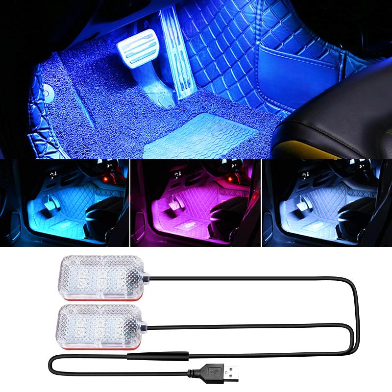 LED Car Interior Ambient Foot Light Backlight Lighting 5V/12V Auto Decorative Atmosphere Neon Lamp Vehicle Accessories Neon Lights 4