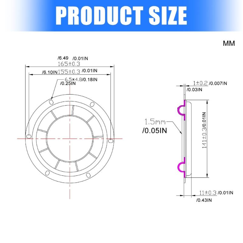 Вибропластина для 6,5-дюймового динамика с монтажными отверстиями. Мембрана для автомобильных и домашних кинотеатральных динамиков.