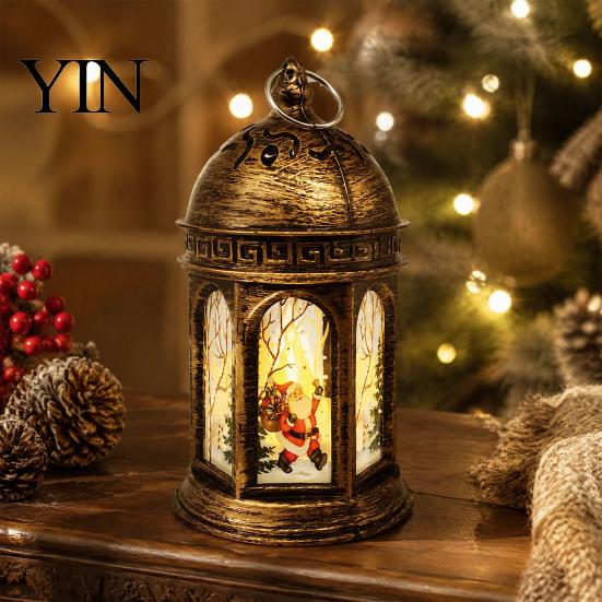 Vintage Style Home Decor Retro Christmas Lantern Night Light, Battery Operated LED Lamp, Decorative Flickering Light Flame Flameless Hanging