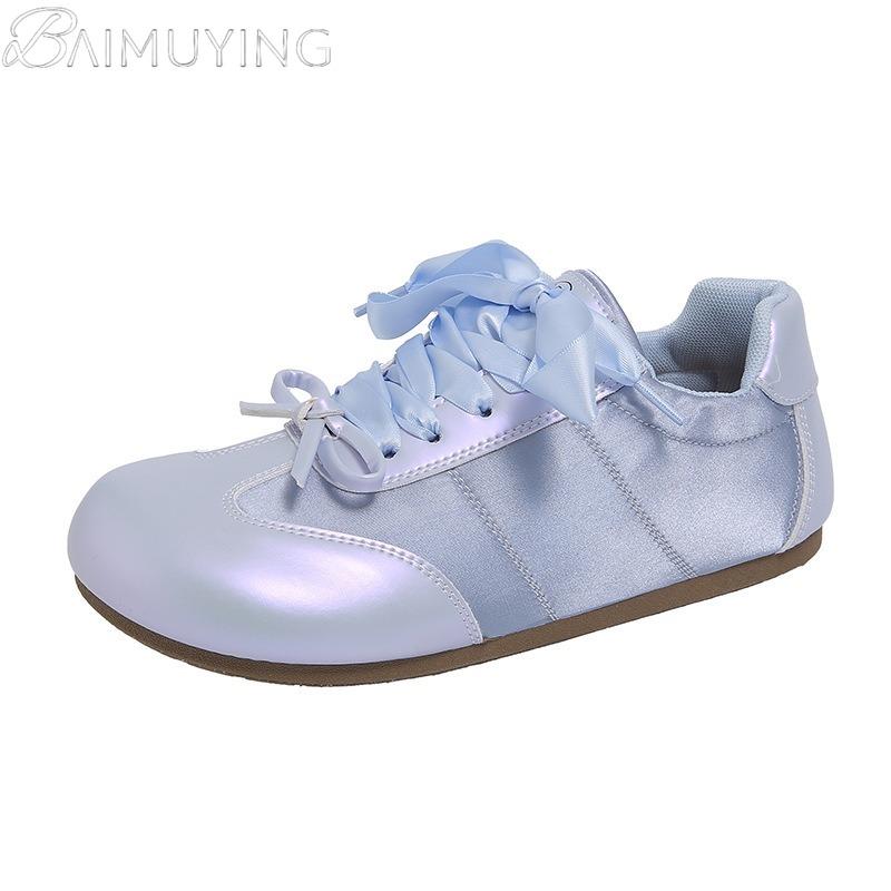 Bow Women Sneakers Flat Sandals Summer Lace-Up Sport Shoes Woman 2025 Brand Shallow Comfort Casual Shoes Soft Leather Sandalias
