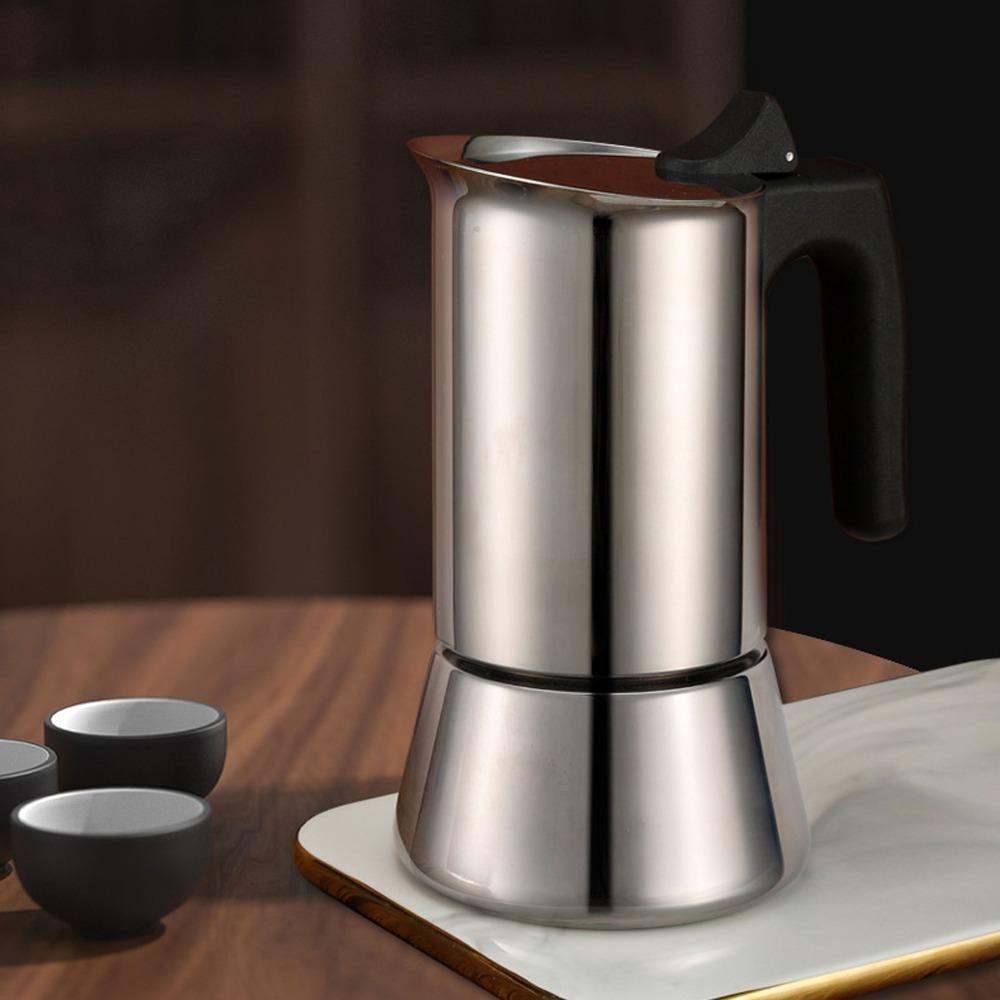 Серебристая мока-кофеварка для плиты Кофеварка эспрессо из нержавеющей стали для плиты Приготовление кофе