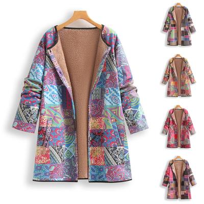 Женская модная куртка с длинным рукавом, теплая, с принтом из искусственной оленьей кожи, с винтажными вставками и полосками