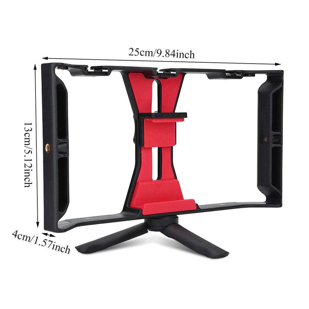 Dual Hanlde Handheld Phone Adjustable Stabilizer Support Recording Rig with Tripod