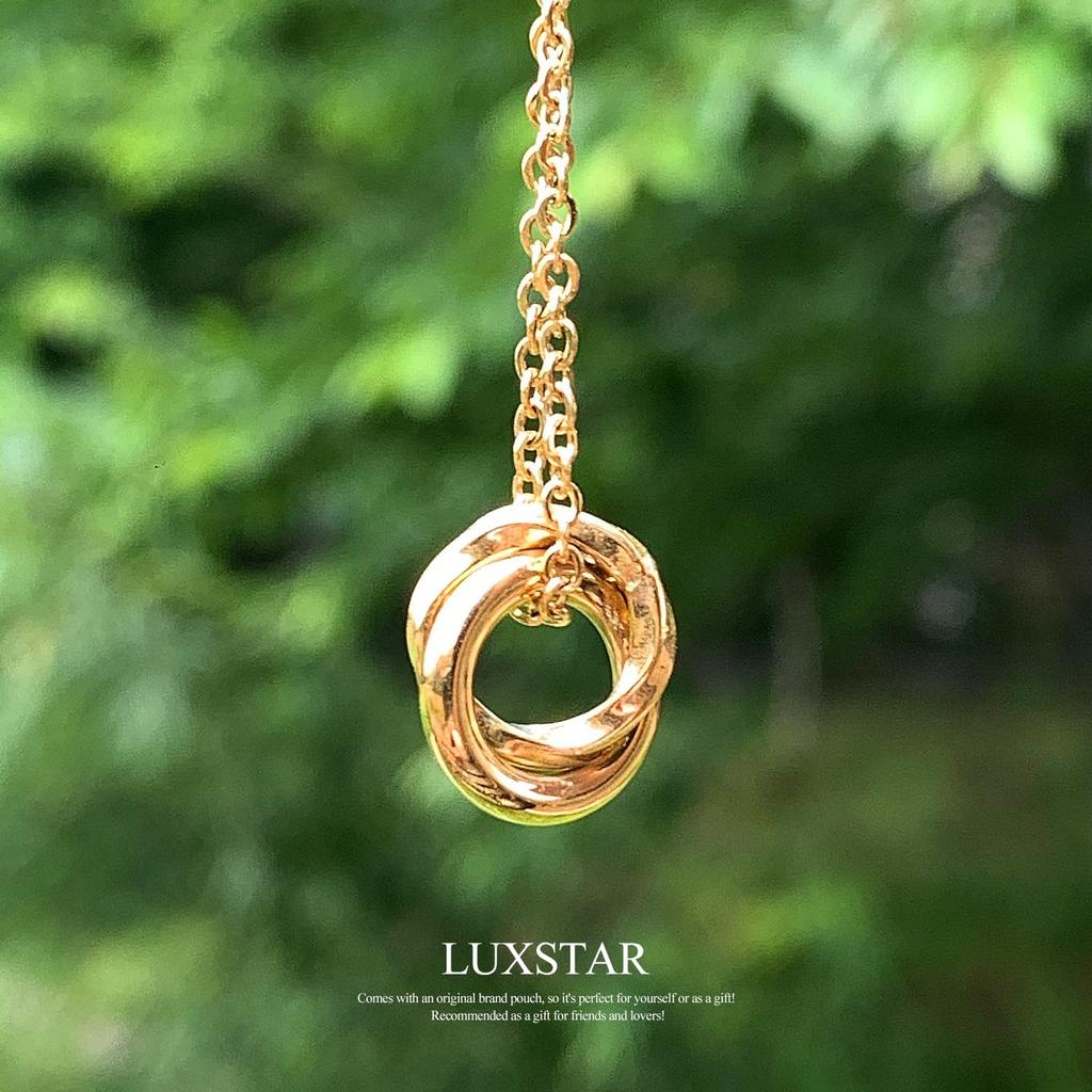 Double Ring Necklace Silver 925 Chain Thickness 1mm 40cm with Adjuster 5cm Longest 45cm [LUXSTAR] Men's Women's (Silver Silver)