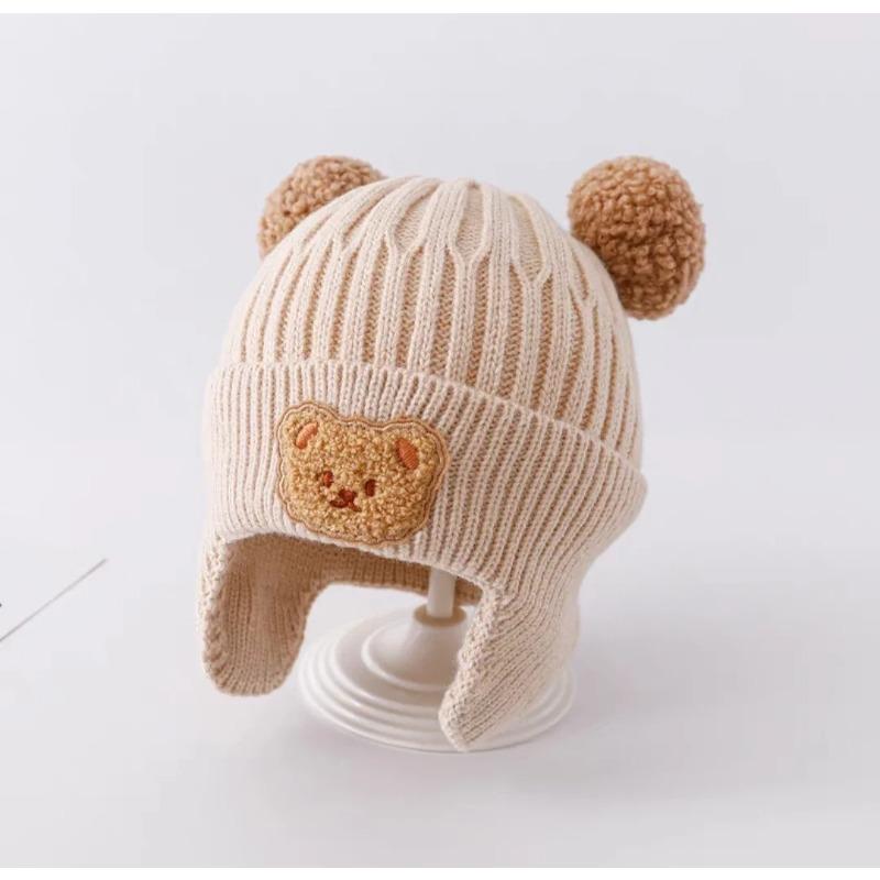 Winter Baby Beanie Hat With Earflap Fur Ball Winter Woolen Knitted Hats For Kids Outdoor Warm Girls Boys Ear Protection Cap