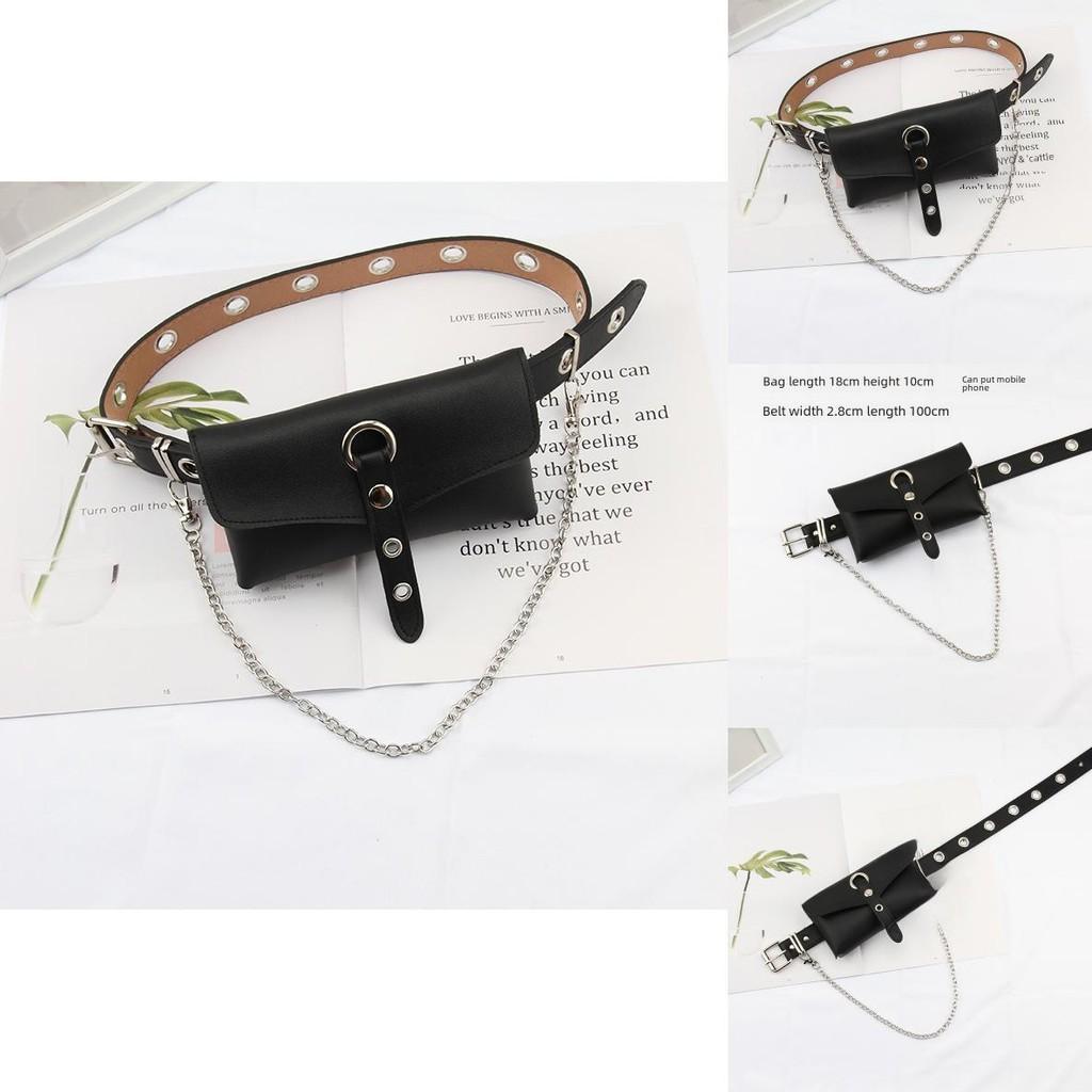 Punk Style Belt With Allhole Design And Chain Decoration For Trendy Street Fashion And Accessories