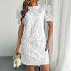 Женское фактурное жаккардовое платье с круглым вырезом и короткими рукавами-фонариками, платье А-силуэта, летние мини-платья с цветочным принтом, короткое вечернее платье