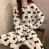 Women's Fall and Winter Pajamas Homewear Suit Bow Coral Velvet Pajamas Homewear New Women's Outer Loose Thickened