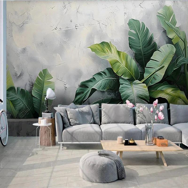 Nordic Modern Mural Simple Art Leaves Fresco Гостиная Телевизор Диван Спальня Фон Обои Домашний Декор