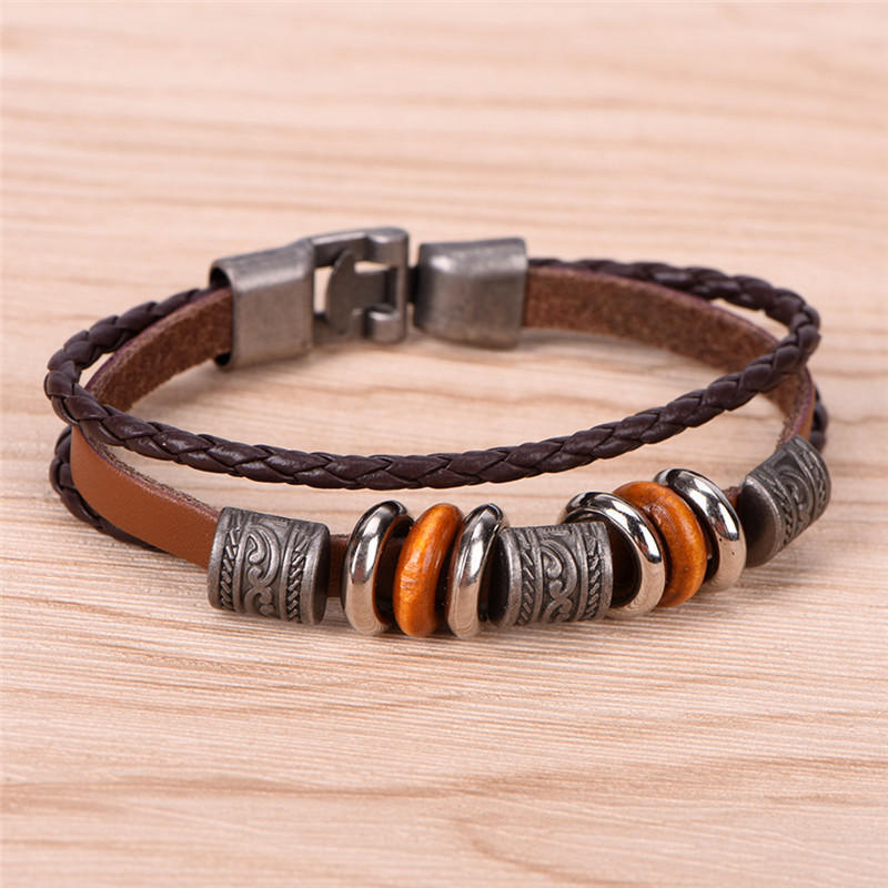 Ретро кожаный браслет мужской панк браслет ручной работы коричневый кожаный браслет